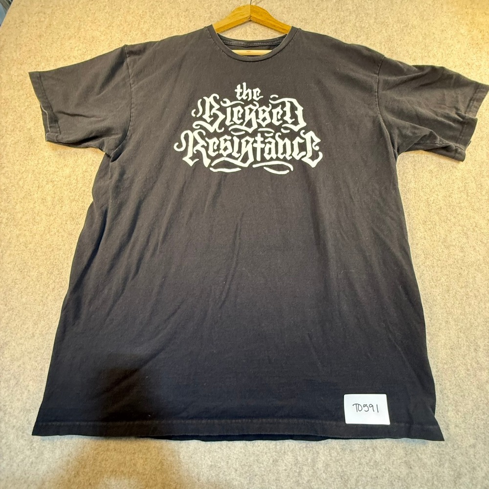 The Blessed Resistance Graphic T-Shirt Mens Black Short Sleeve Crewneck Gothic